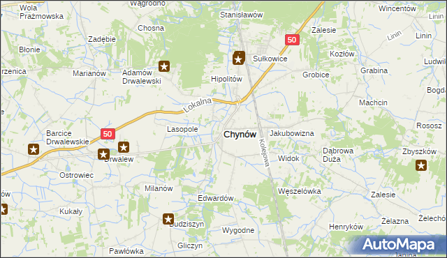 mapa Chynów powiat grójecki, Chynów powiat grójecki na mapie Targeo
