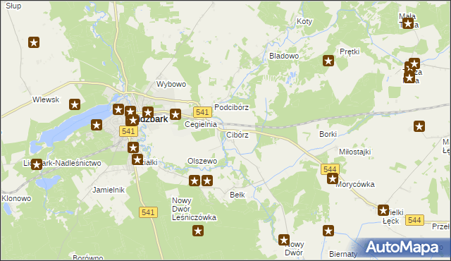 mapa Cibórz gmina Lidzbark, Cibórz gmina Lidzbark na mapie Targeo
