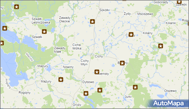 mapa Cichy gmina Świętajno, Cichy gmina Świętajno na mapie Targeo