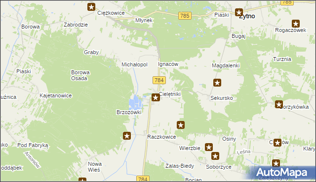 mapa Cielętniki gmina Dąbrowa Zielona, Cielętniki gmina Dąbrowa Zielona na mapie Targeo