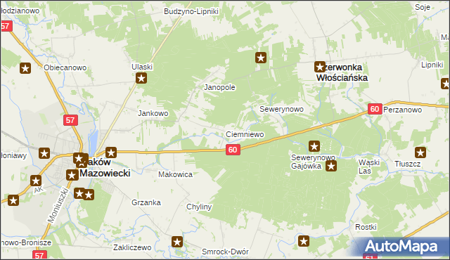 mapa Ciemniewo gmina Czerwonka, Ciemniewo gmina Czerwonka na mapie Targeo