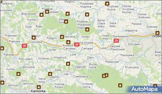 mapa Cieniawa, Cieniawa na mapie Targeo