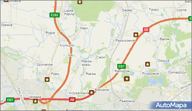 mapa Cienin gmina Wisznia Mała, Cienin gmina Wisznia Mała na mapie Targeo