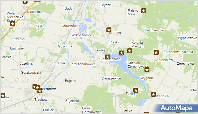 mapa Cieszanowice gmina Gorzkowice, Cieszanowice gmina Gorzkowice na mapie Targeo