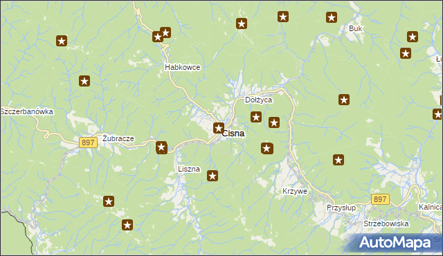 mapa Cisna, Cisna na mapie Targeo