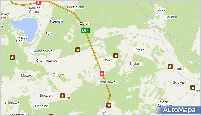 mapa Cisów gmina Sztabin, Cisów gmina Sztabin na mapie Targeo