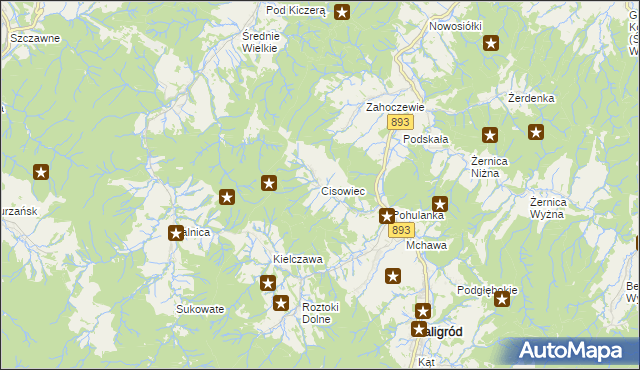 mapa Cisowiec gmina Baligród, Cisowiec gmina Baligród na mapie Targeo