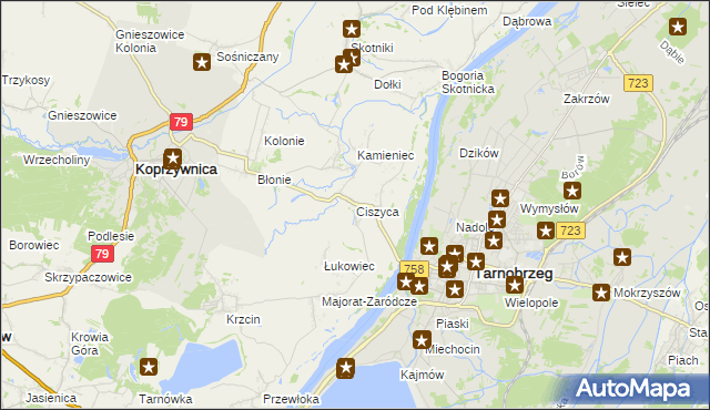 mapa Ciszyca gmina Koprzywnica, Ciszyca gmina Koprzywnica na mapie Targeo