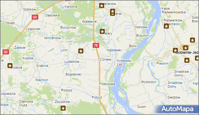 mapa Coniew, Coniew na mapie Targeo