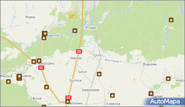 mapa Cychry gmina Dębno, Cychry gmina Dębno na mapie Targeo