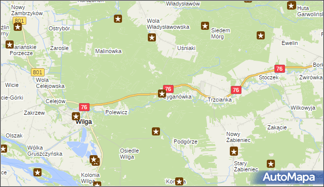 mapa Cyganówka gmina Wilga, Cyganówka gmina Wilga na mapie Targeo