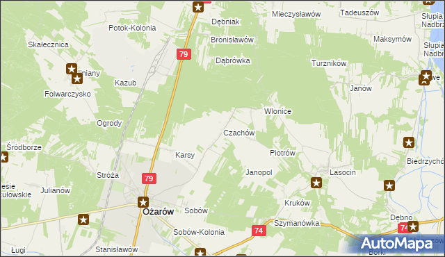 mapa Czachów gmina Ożarów, Czachów gmina Ożarów na mapie Targeo