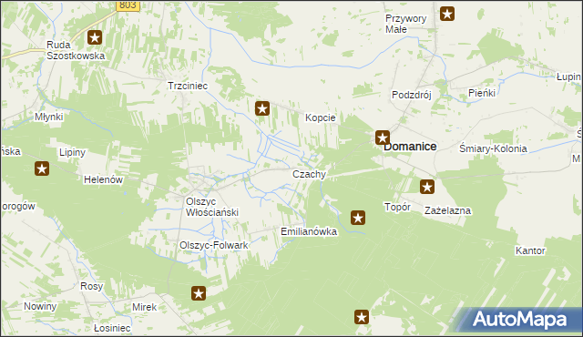 mapa Czachy gmina Domanice, Czachy gmina Domanice na mapie Targeo