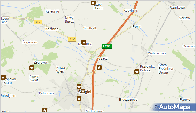 mapa Czacz gmina Śmigiel, Czacz gmina Śmigiel na mapie Targeo