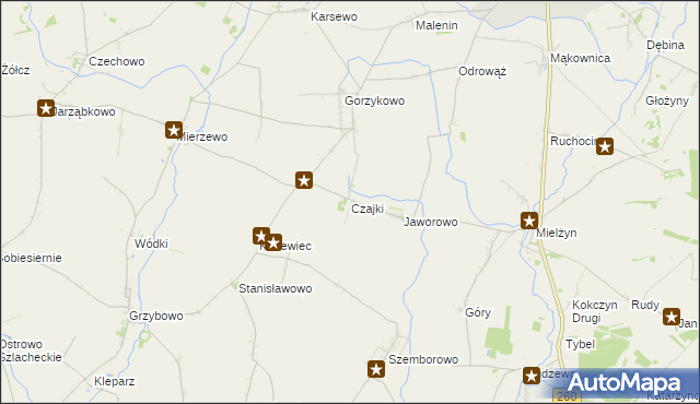 mapa Czajki gmina Witkowo, Czajki gmina Witkowo na mapie Targeo