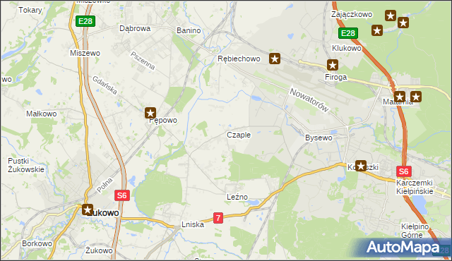 mapa Czaple gmina Żukowo, Czaple gmina Żukowo na mapie Targeo