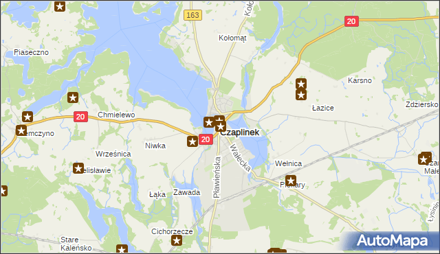 mapa Czaplinek powiat drawski, Czaplinek powiat drawski na mapie Targeo
