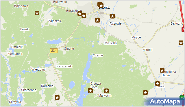 mapa Czarne gmina Skórcz, Czarne gmina Skórcz na mapie Targeo