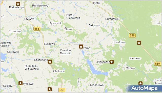 mapa Czarne gmina Wielgie, Czarne gmina Wielgie na mapie Targeo