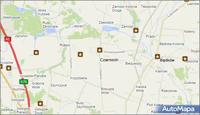 mapa Czarnocin powiat piotrkowski, Czarnocin powiat piotrkowski na mapie Targeo