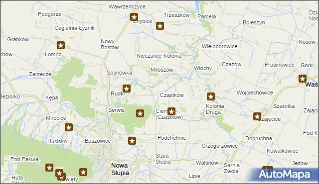 mapa Cząstków gmina Nowa Słupia, Cząstków gmina Nowa Słupia na mapie Targeo