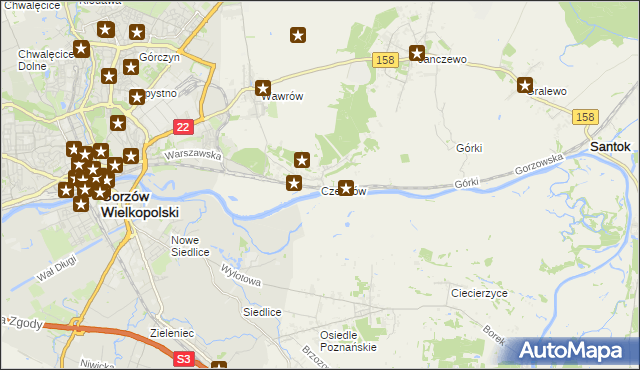 mapa Czechów gmina Santok, Czechów gmina Santok na mapie Targeo