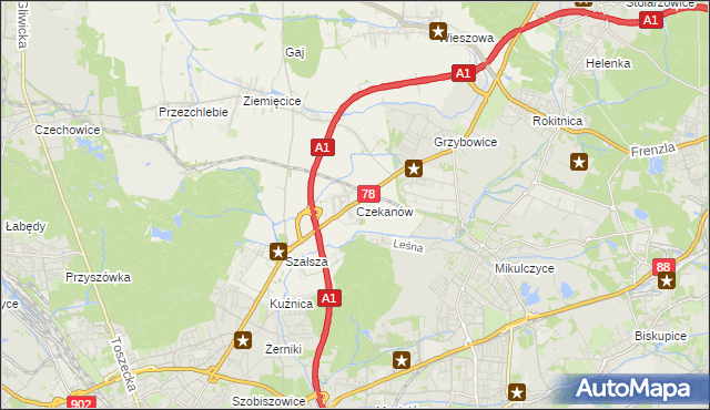 mapa Czekanów gmina Zbrosławice, Czekanów gmina Zbrosławice na mapie Targeo