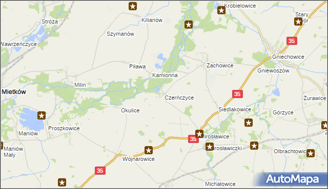 mapa Czerńczyce gmina Kąty Wrocławskie, Czerńczyce gmina Kąty Wrocławskie na mapie Targeo