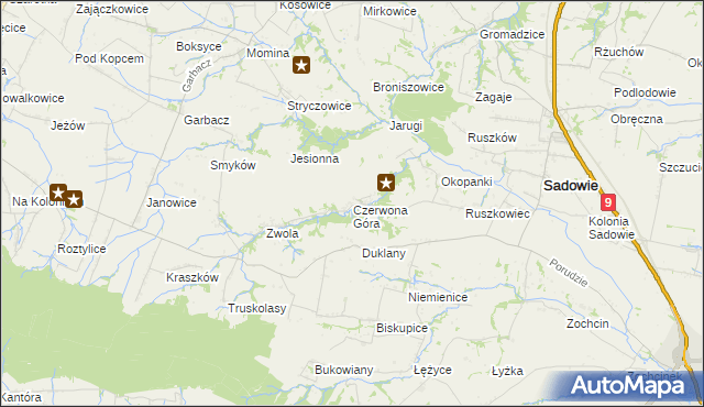 mapa Czerwona Góra gmina Sadowie, Czerwona Góra gmina Sadowie na mapie Targeo