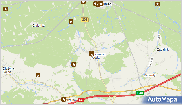 mapa Czerwona Woda gmina Węgliniec, Czerwona Woda gmina Węgliniec na mapie Targeo