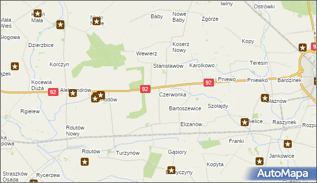 mapa Czerwonka gmina Chodów, Czerwonka gmina Chodów na mapie Targeo