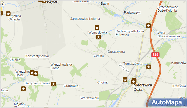 mapa Czółna gmina Niedrzwica Duża, Czółna gmina Niedrzwica Duża na mapie Targeo