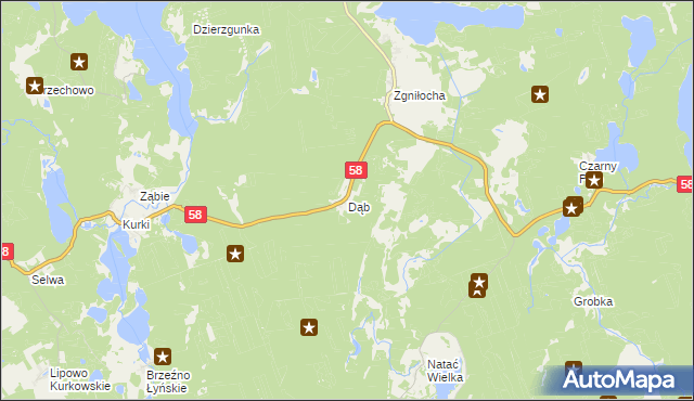 mapa Dąb gmina Olsztynek, Dąb gmina Olsztynek na mapie Targeo