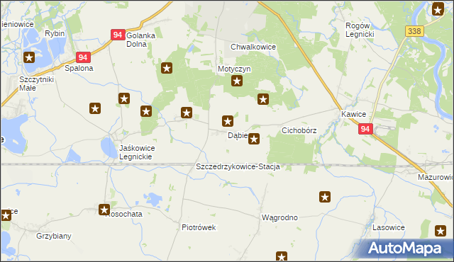 mapa Dąbie gmina Prochowice, Dąbie gmina Prochowice na mapie Targeo