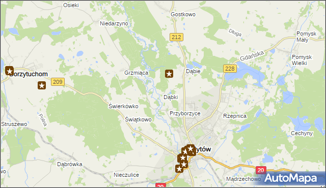 mapa Dąbki gmina Bytów, Dąbki gmina Bytów na mapie Targeo