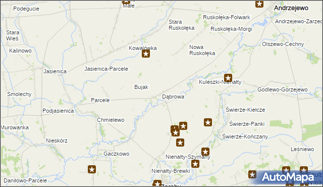 mapa Dąbrowa gmina Andrzejewo, Dąbrowa gmina Andrzejewo na mapie Targeo