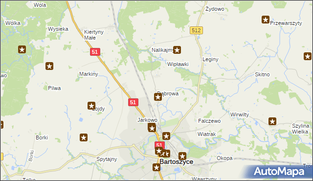 mapa Dąbrowa gmina Bartoszyce, Dąbrowa gmina Bartoszyce na mapie Targeo