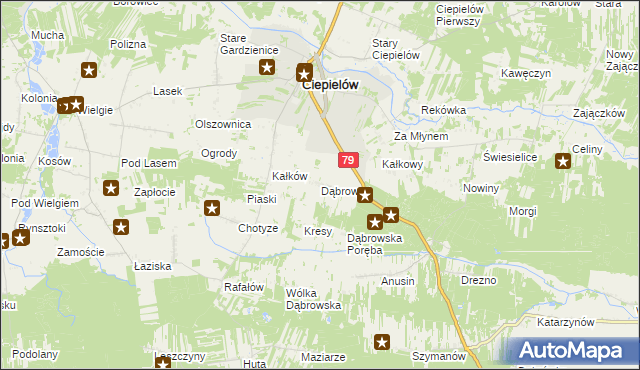 mapa Dąbrowa gmina Ciepielów, Dąbrowa gmina Ciepielów na mapie Targeo