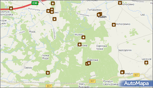 mapa Dąbrowa gmina Kuślin, Dąbrowa gmina Kuślin na mapie Targeo