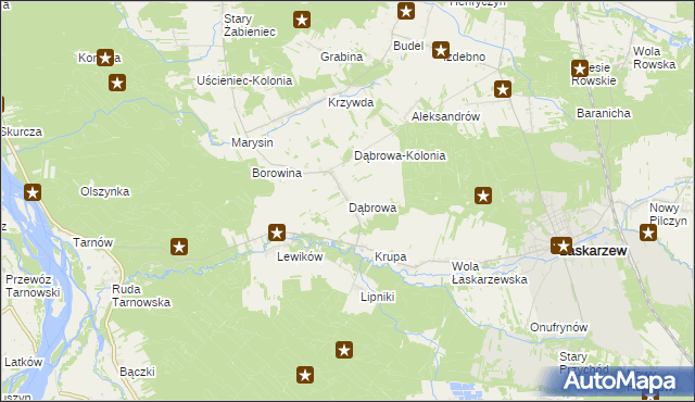 mapa Dąbrowa gmina Łaskarzew, Dąbrowa gmina Łaskarzew na mapie Targeo