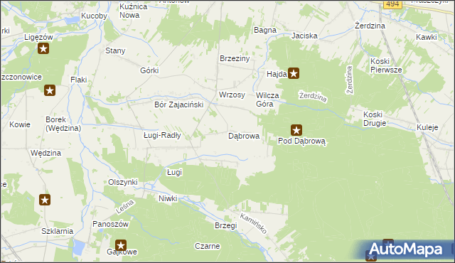mapa Dąbrowa gmina Przystajń, Dąbrowa gmina Przystajń na mapie Targeo