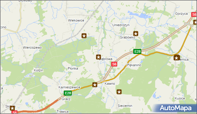 mapa Dąbrowa gmina Sianów, Dąbrowa gmina Sianów na mapie Targeo