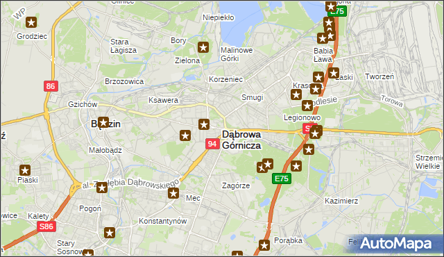 mapa Dąbrowa Górnicza, Dąbrowa Górnicza na mapie Targeo