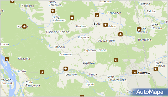 mapa Dąbrowa-Kolonia gmina Łaskarzew, Dąbrowa-Kolonia gmina Łaskarzew na mapie Targeo