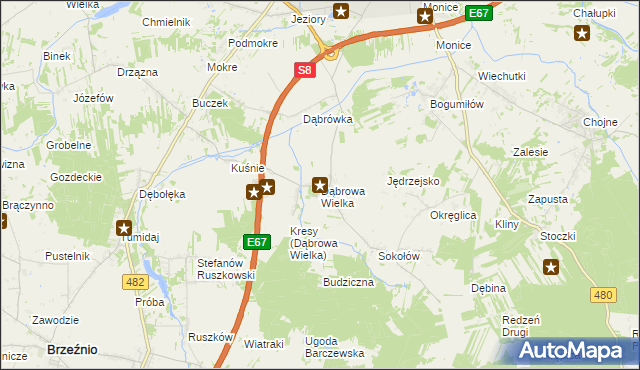mapa Dąbrowa Wielka gmina Sieradz, Dąbrowa Wielka gmina Sieradz na mapie Targeo