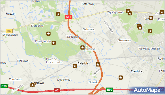 mapa Dąbrówka gmina Dopiewo, Dąbrówka gmina Dopiewo na mapie Targeo