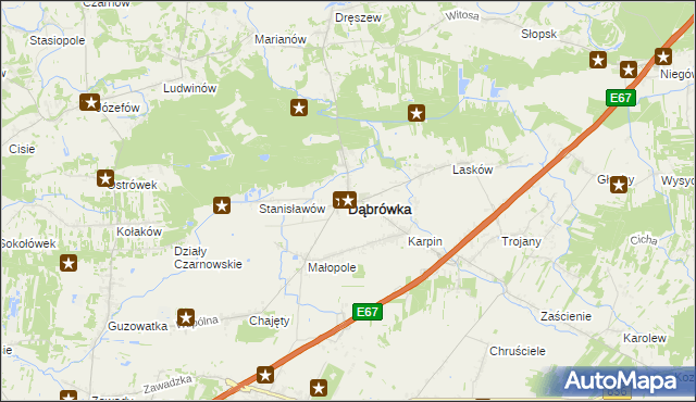 mapa Dąbrówka powiat wołomiński, Dąbrówka powiat wołomiński na mapie Targeo