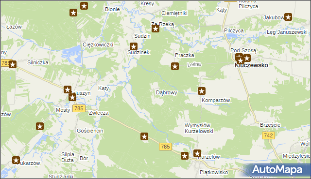 mapa Dąbrowy gmina Kluczewsko, Dąbrowy gmina Kluczewsko na mapie Targeo