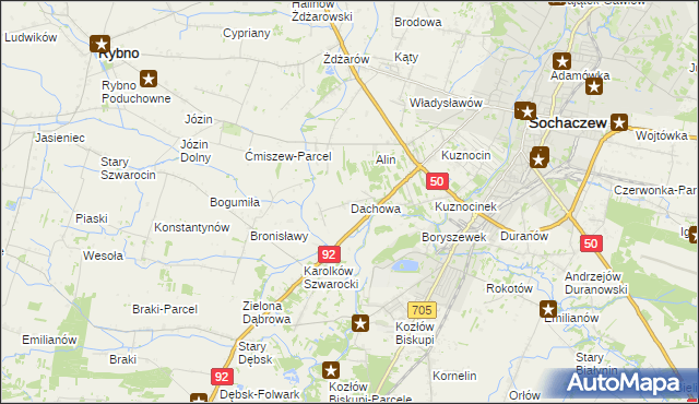 mapa Dachowa gmina Sochaczew, Dachowa gmina Sochaczew na mapie Targeo