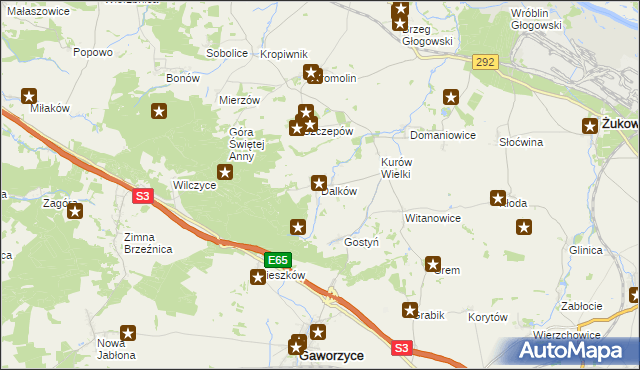 mapa Dalków gmina Gaworzyce, Dalków gmina Gaworzyce na mapie Targeo